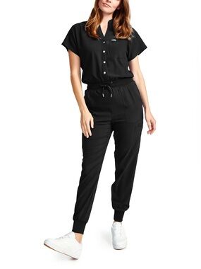Landau Forward 8-Pocket Cargo Scrub Jumpsuit in Black Size Large
